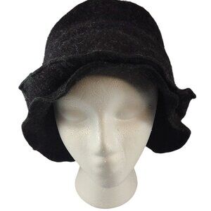 Platina Women's Charcoal Gray Wool Blend Cloche Hat With Ruffled Brim